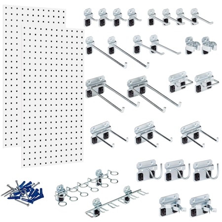 Triton Products 28 pc LocHook Assortment W/ (2) 18" W x 36" H White Epoxy 18-Gauge Steel Square Hole Pegboards WC18-WH-KIT